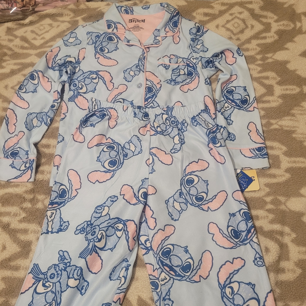 Stitch Pajama Set with Blue and Pink Design. Size 7/8. New